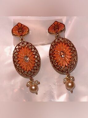 Boho Chic Floral Drop Earrings with Pearl Dangles